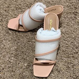 Never worn!!!!!!  Stylish Blush Pink Strappy Block Heel Mules
